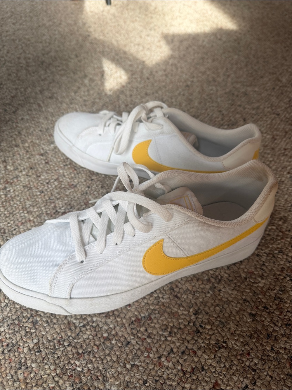 Nike White Sneakers with Yellow Swoosh - Women's